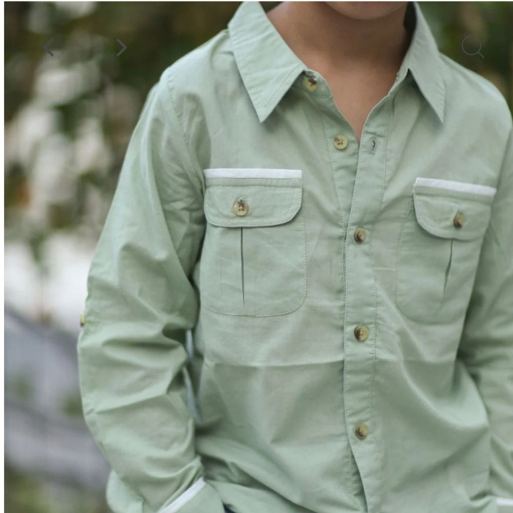 Dear Georgie Boys Sea Shirt Sage Green Long Sleeve Button Down Size 3Y NWT